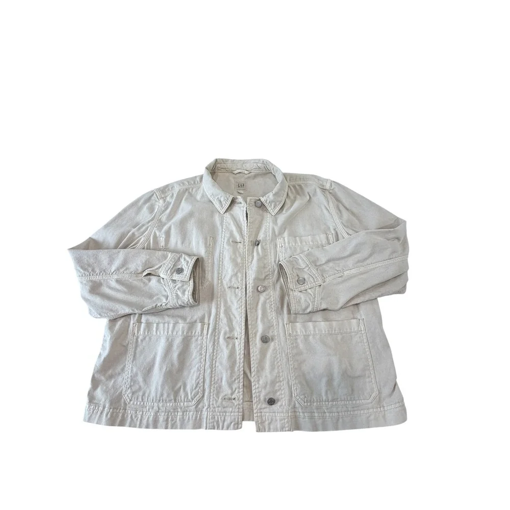 Gap Womens Cream Utility Chore Jacket Large Workwear‎ Cotton Blend